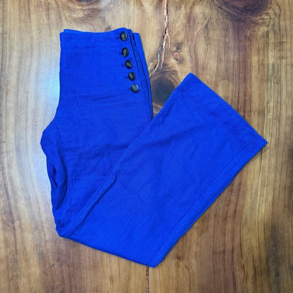 Vintage Y2k Anthropologie Elevenses Pants 4 Linen Tencel Wide Low Rise T3-2